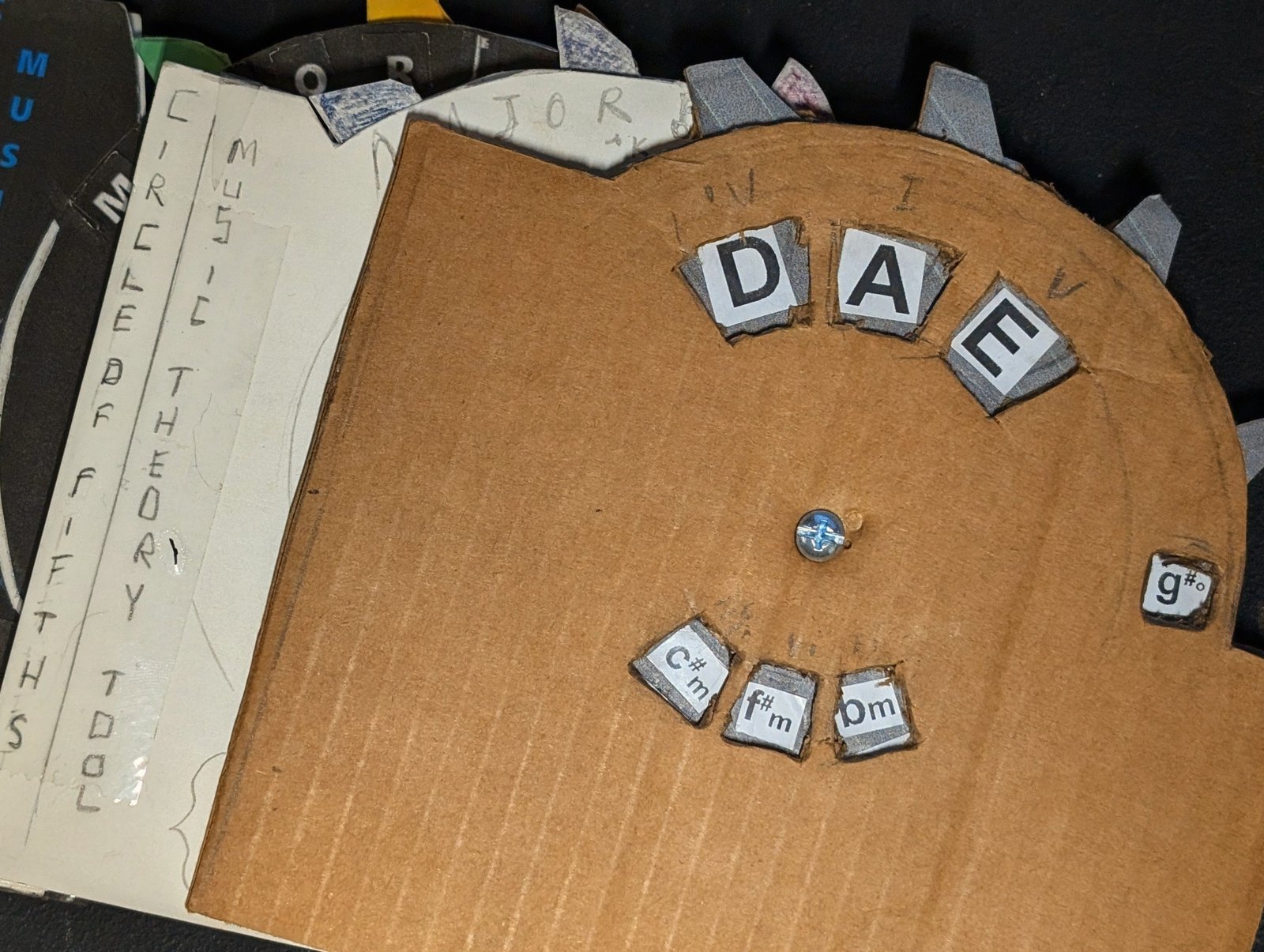 Circle of Fifths wheel cardboard prototype - first version made in basement